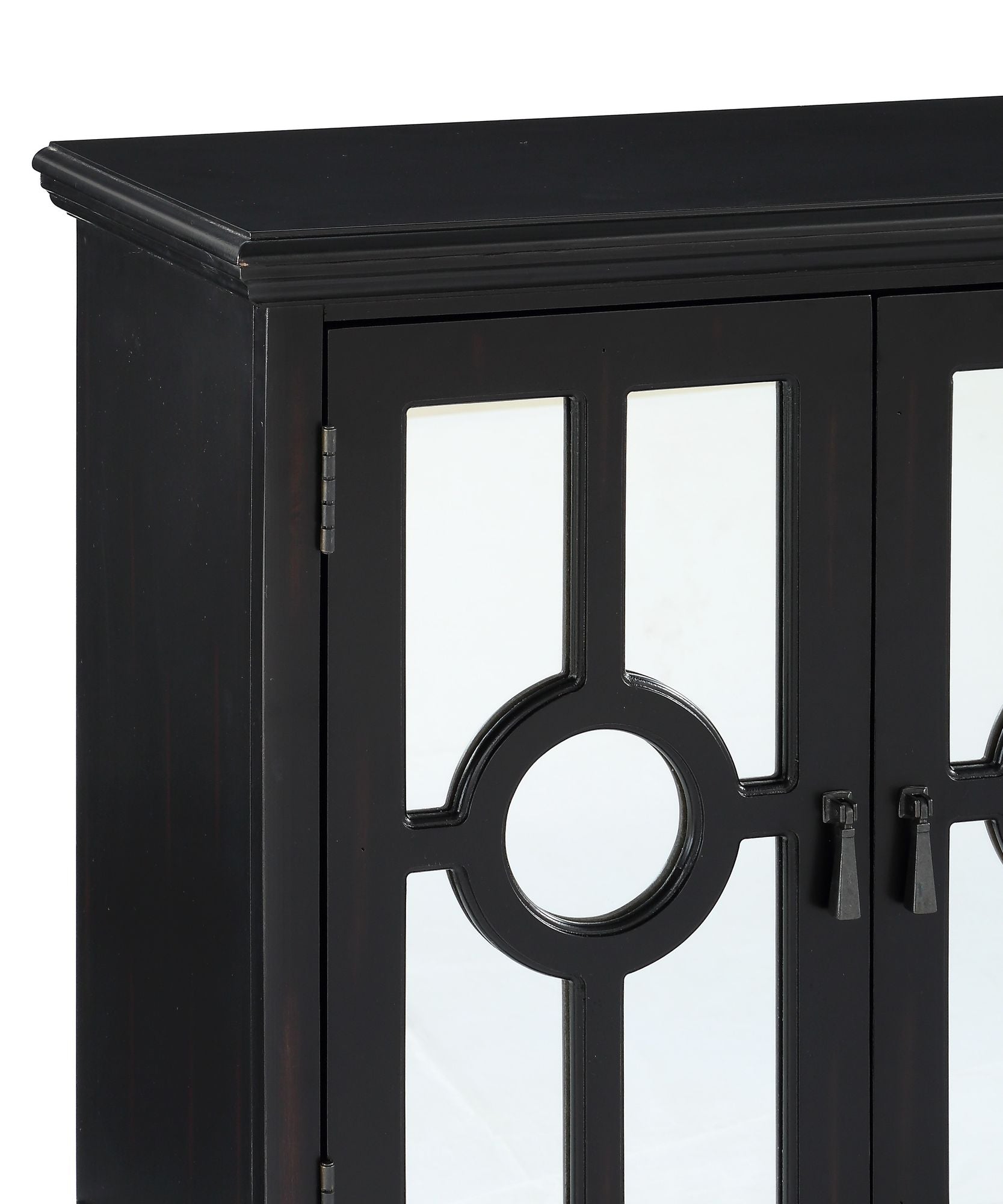 Classic Storage Cabinet 1pc Modern Traditional Accent Chest with Mirror Doors Antique Black Finish Pendant Pulls Wooden  image 5