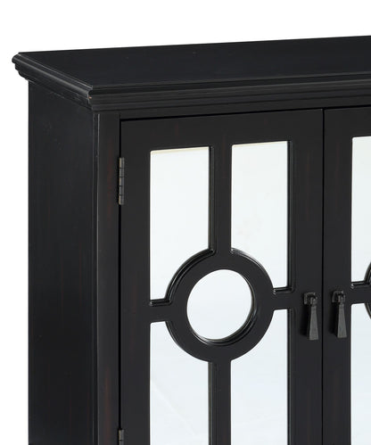 Classic Storage Cabinet 1pc Modern Traditional Accent Chest with Mirror Doors Antique Black Finish Pendant Pulls Wooden  image 5