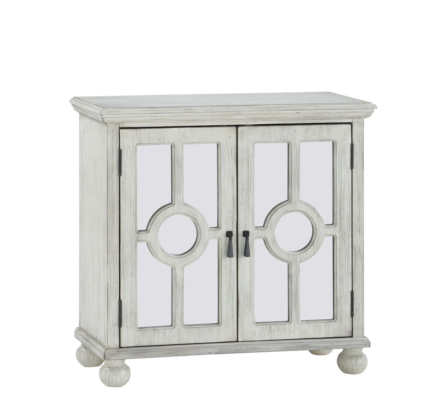 Classic Storage Cabinet Antique White 1pc Modern Traditional Accent Chest with Mirror Doors Pendant Pulls Wooden Furnitu image 3