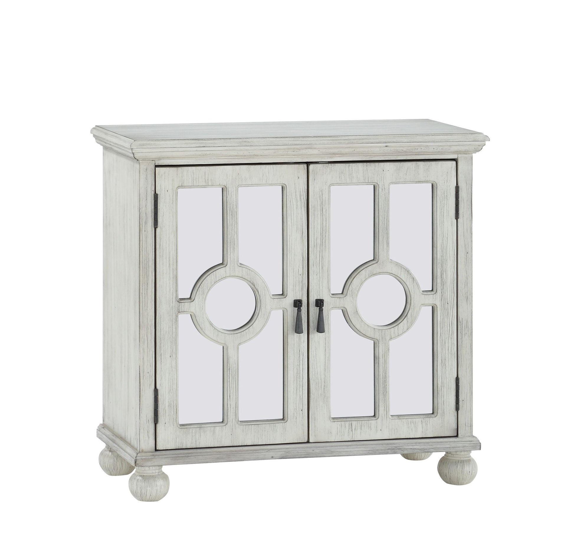 Classic Storage Cabinet Antique White 1pc Modern Traditional Accent Chest with Mirror Doors Pendant Pulls Wooden Furnitu image 3