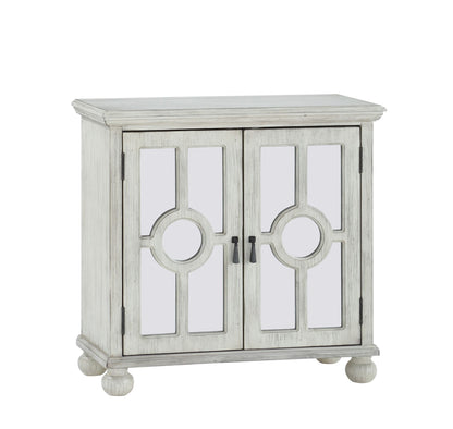 Classic Storage Cabinet Antique White 1pc Modern Traditional Accent Chest with Mirror Doors Pendant Pulls Wooden Furnitu image 3