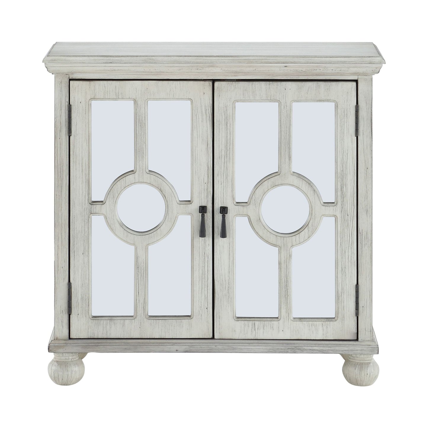 Classic Storage Cabinet Antique White 1pc Modern Traditional Accent Chest with Mirror Doors Pendant Pulls Wooden Furnitu image 2