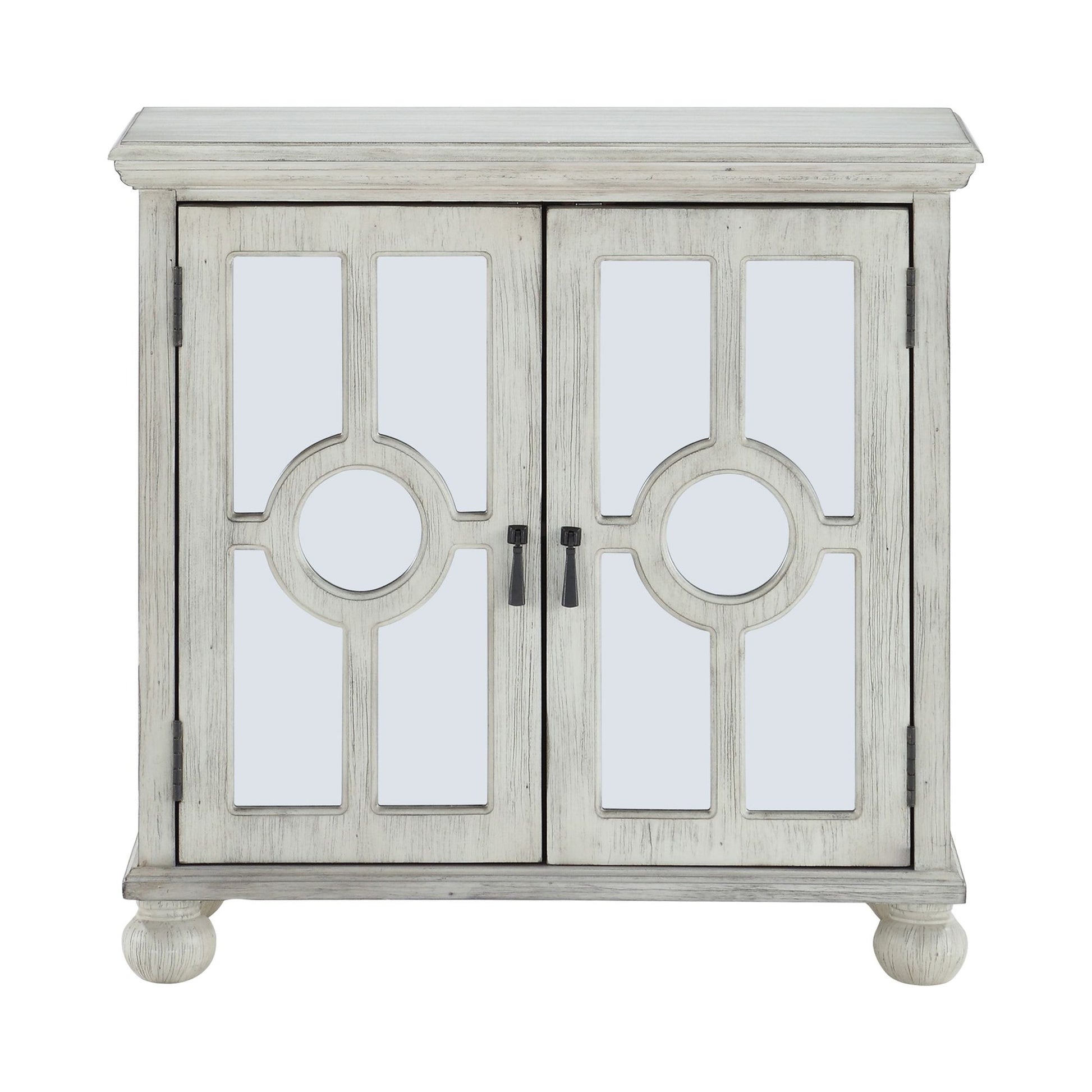 Classic Storage Cabinet Antique White 1pc Modern Traditional Accent Chest with Mirror Doors Pendant Pulls Wooden Furnitu image 2