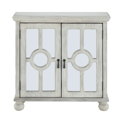 Classic Storage Cabinet Antique White 1pc Modern Traditional Accent Chest with Mirror Doors Pendant Pulls Wooden Furnitu image 2