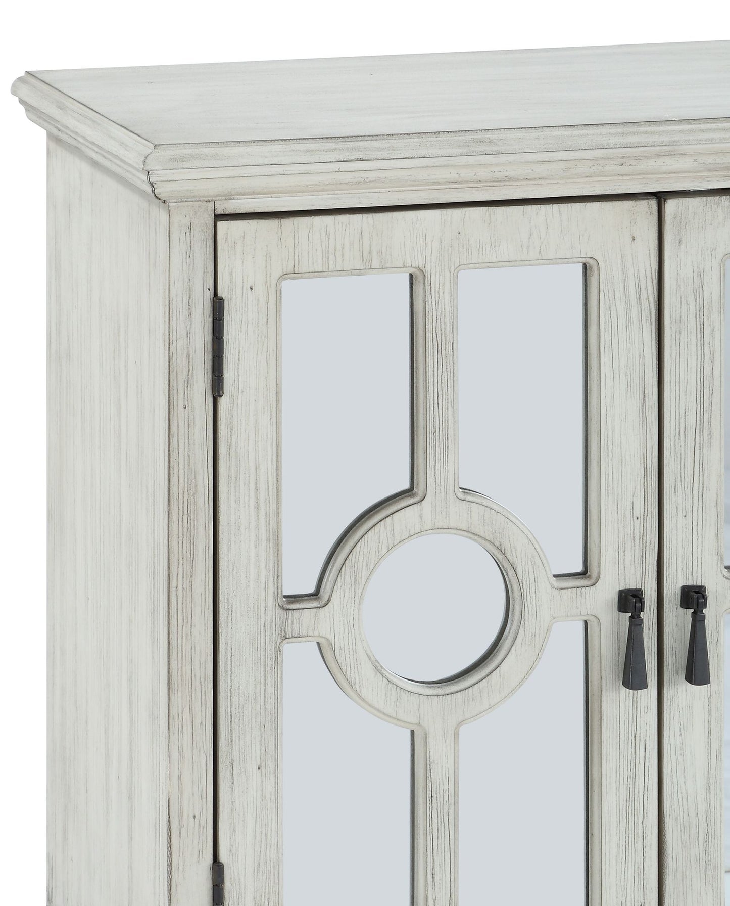 Classic Storage Cabinet Antique White 1pc Modern Traditional Accent Chest with Mirror Doors Pendant Pulls Wooden Furnitu image 5