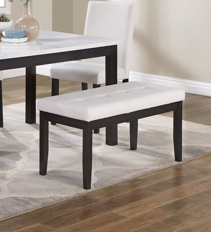 Classic Stylish 5pc Dining Set Kitchen Dinette Faux Marble Top Table Bench and 3x Chairs White Faux Leather Cushions Sea image 5