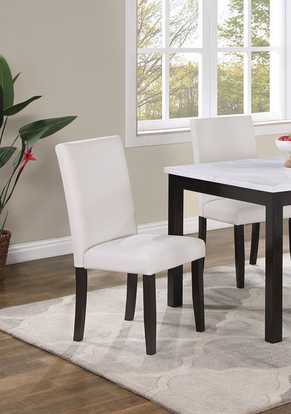 Classic Stylish 5pc Dining Set Kitchen Dinette Faux Marble Top Table Bench and 3x Chairs White Faux Leather Cushions Sea image 4