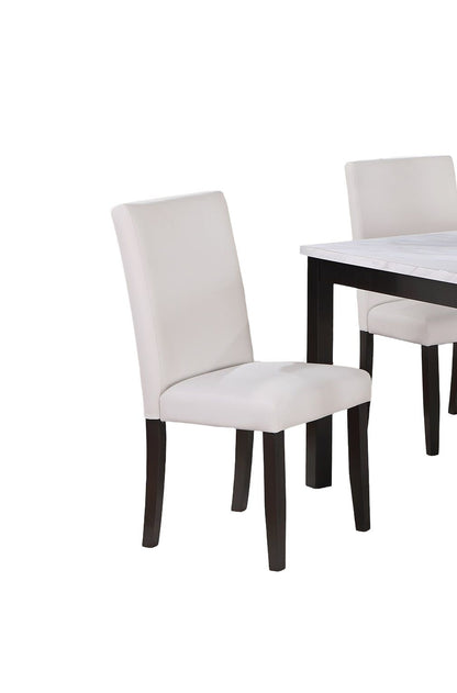 Classic Stylish 5pc Dining Set Kitchen Dinette Faux Marble Top Table Bench and 3x Chairs White Faux Leather Cushions Sea image 8