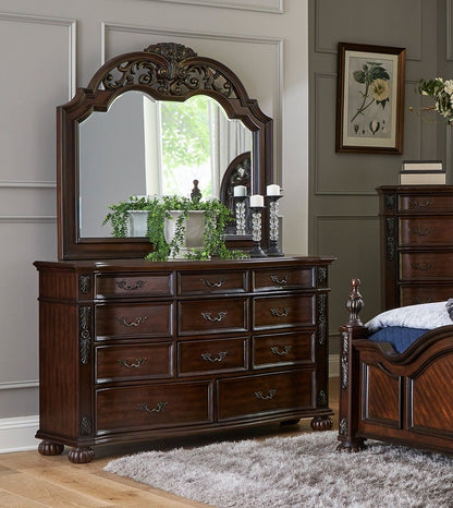 Classic Traditional 1pc Dresser of 11 Drawers Cherry Finish Formal Bedroom Furniture Carving Wood Design image 4
