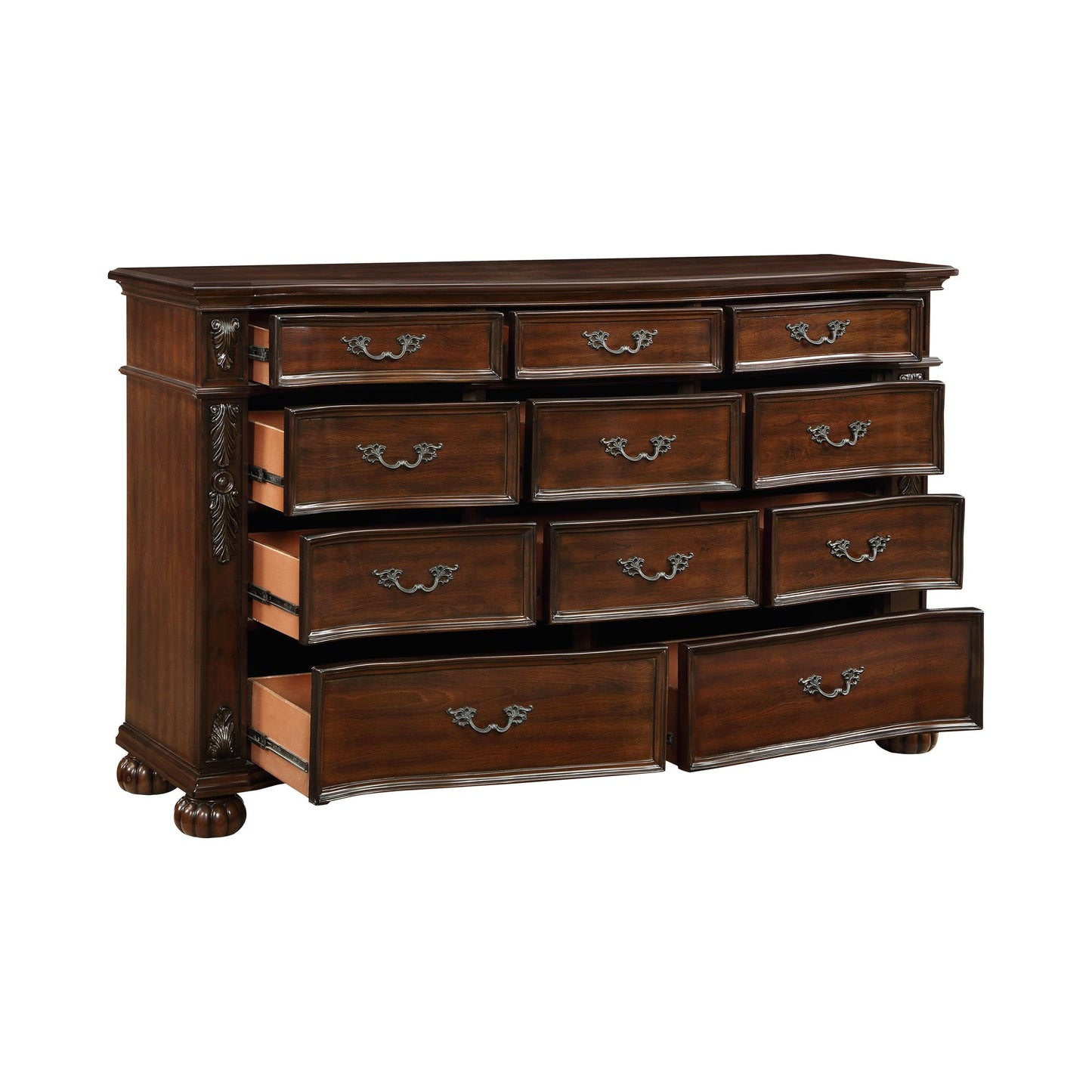 Classic Traditional 1pc Dresser of 11 Drawers Cherry Finish Formal Bedroom Furniture Carving Wood Design image 3