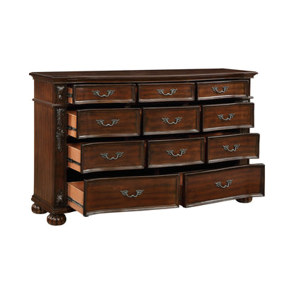 Classic Traditional 1pc Dresser of 11 Drawers Cherry Finish Formal Bedroom Furniture Carving Wood Design image 3