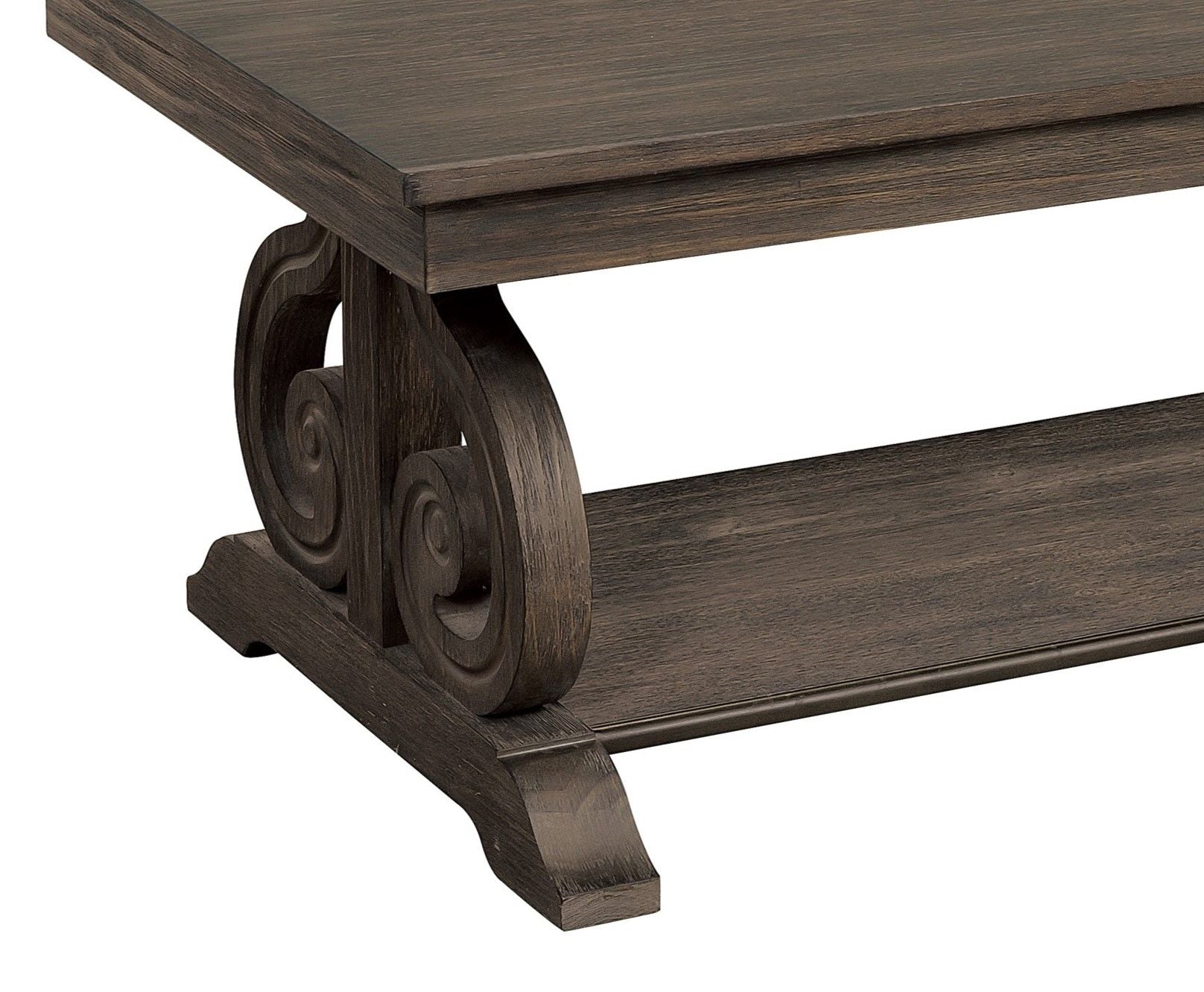 Classic Traditional Cocktail Table with Bottom Shelf Dark Oak Finish Scrolled Base Support 1pc Wooden Furniture Living R image 3
