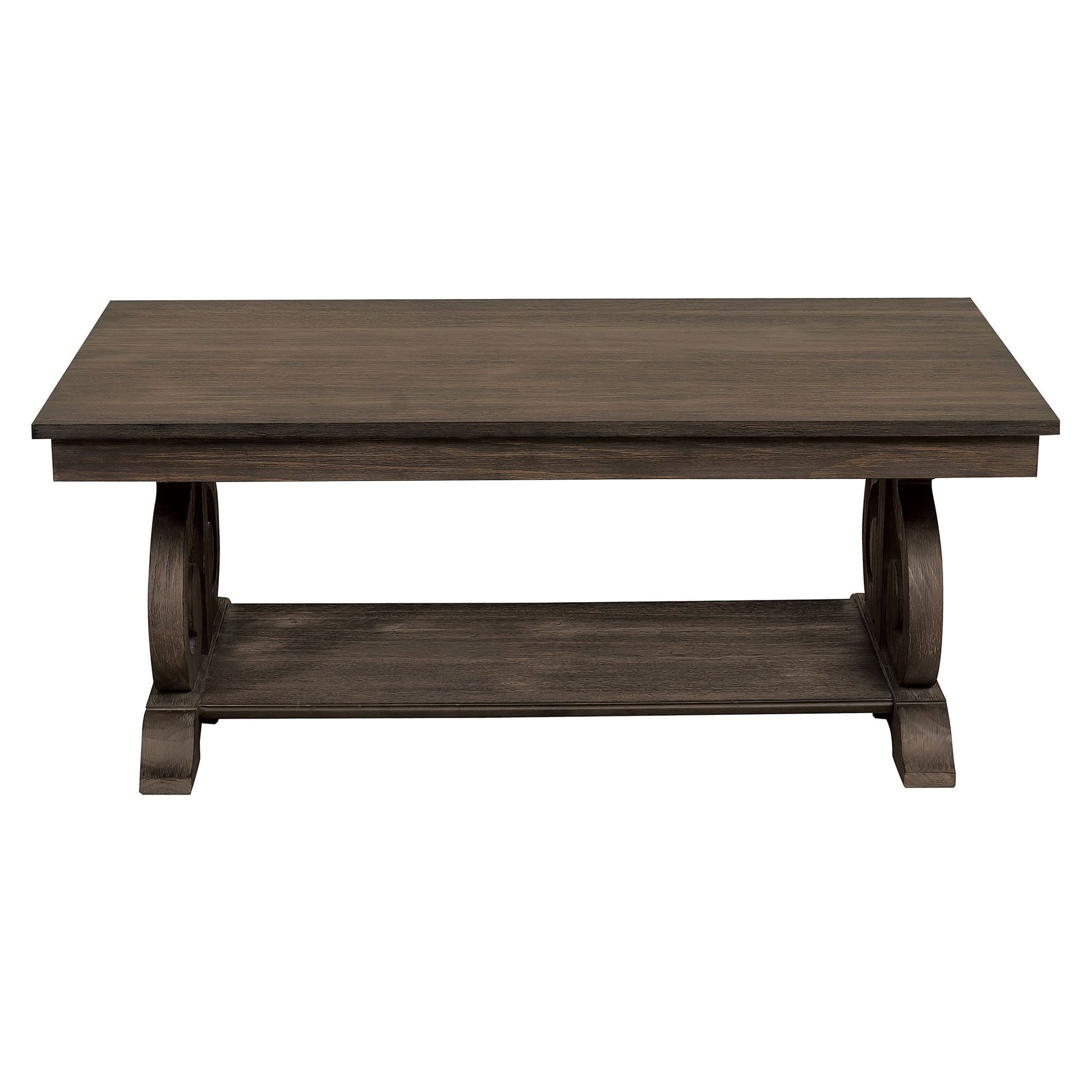 Classic Traditional Cocktail Table with Bottom Shelf Dark Oak Finish Scrolled Base Support 1pc Wooden Furniture Living R image 4