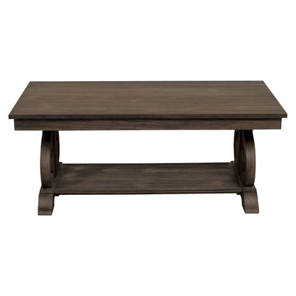 Classic Traditional Cocktail Table with Bottom Shelf Dark Oak Finish Scrolled Base Support 1pc Wooden Furniture Living R image 4