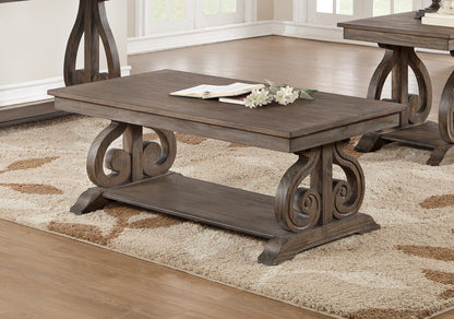 Classic Traditional Cocktail Table with Bottom Shelf Dark Oak Finish Scrolled Base Support 1pc Wooden Furniture Living R image 1