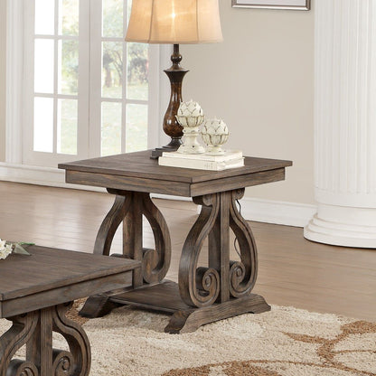 Classic Traditional End Table with Bottom Shelf Dark Oak Finish Scrolled Base Support 1pc Wooden Furniture Living Room image 1