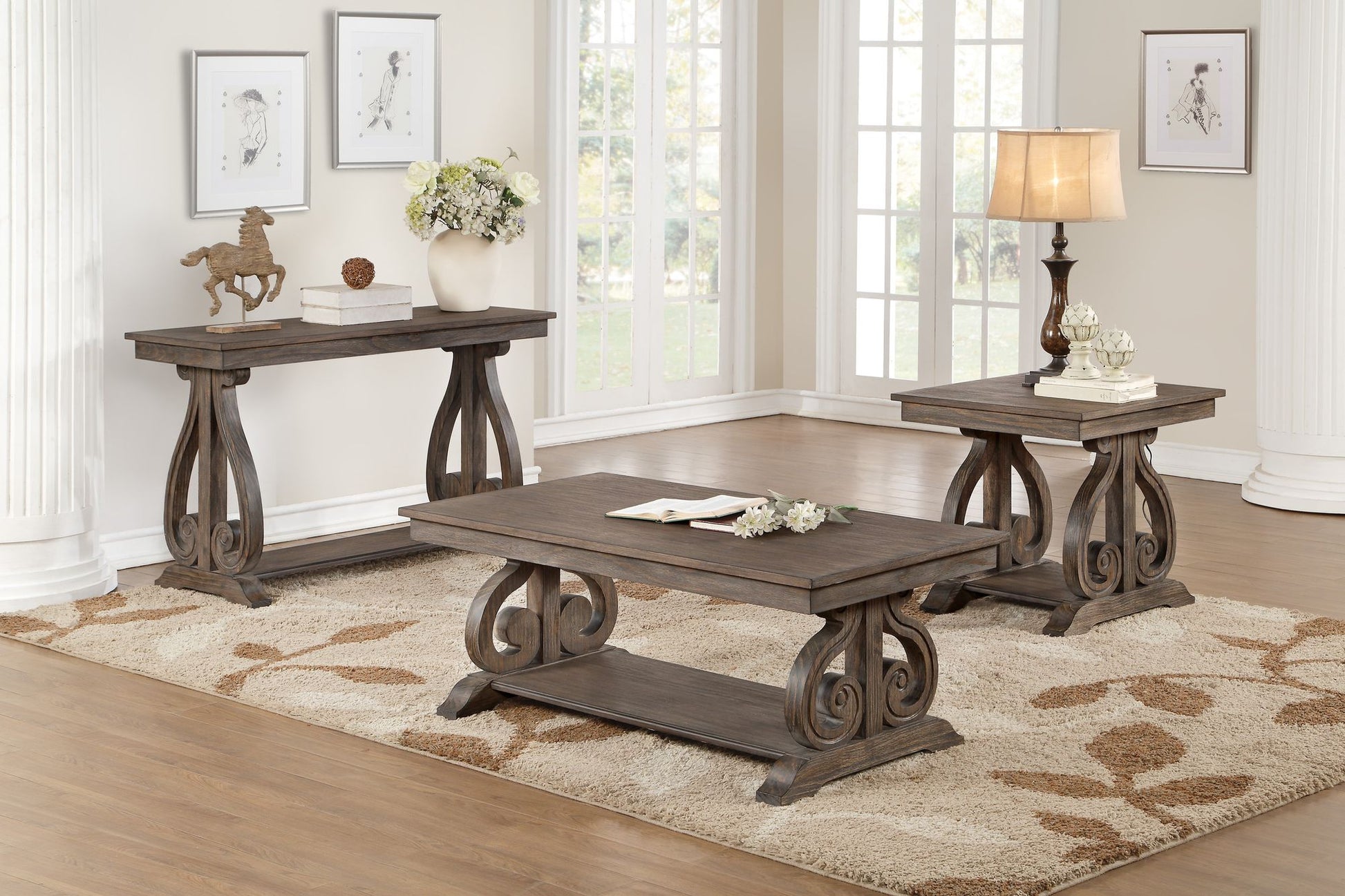 Classic Traditional End Table with Bottom Shelf Dark Oak Finish Scrolled Base Support 1pc Wooden Furniture Living Room image 5