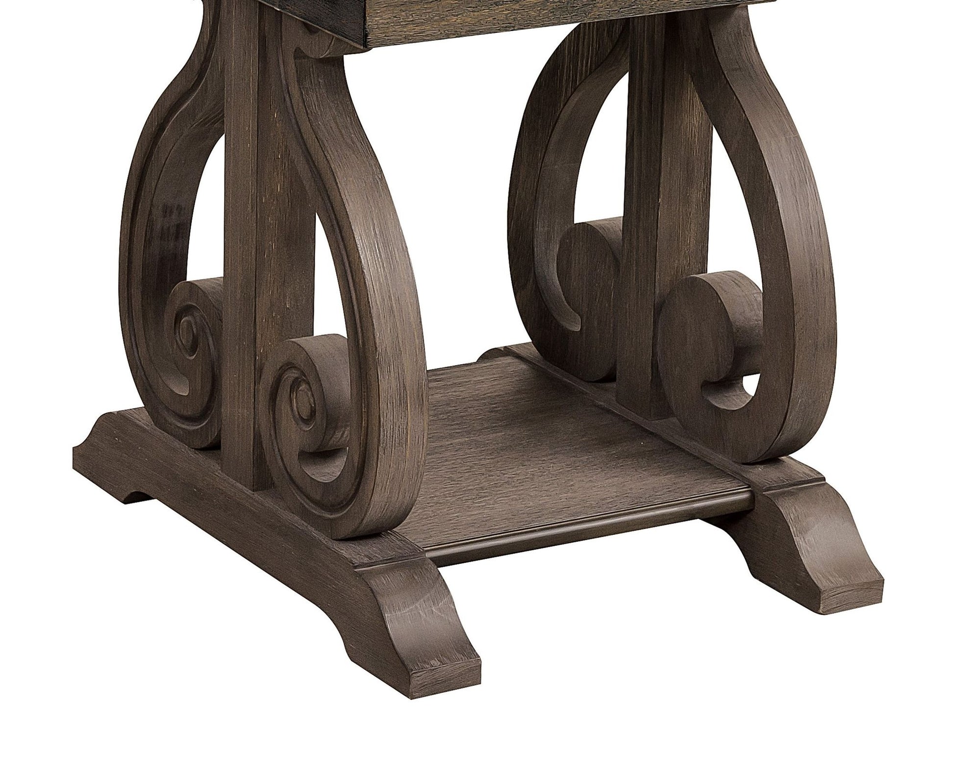 Classic Traditional End Table with Bottom Shelf Dark Oak Finish Scrolled Base Support 1pc Wooden Furniture Living Room image 3