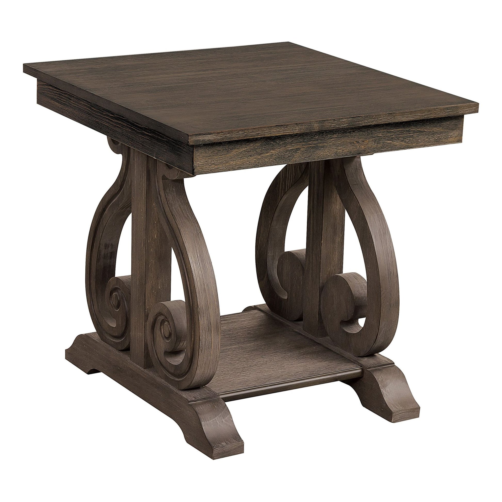 Classic Traditional End Table with Bottom Shelf Dark Oak Finish Scrolled Base Support 1pc Wooden Furniture Living Room image 2