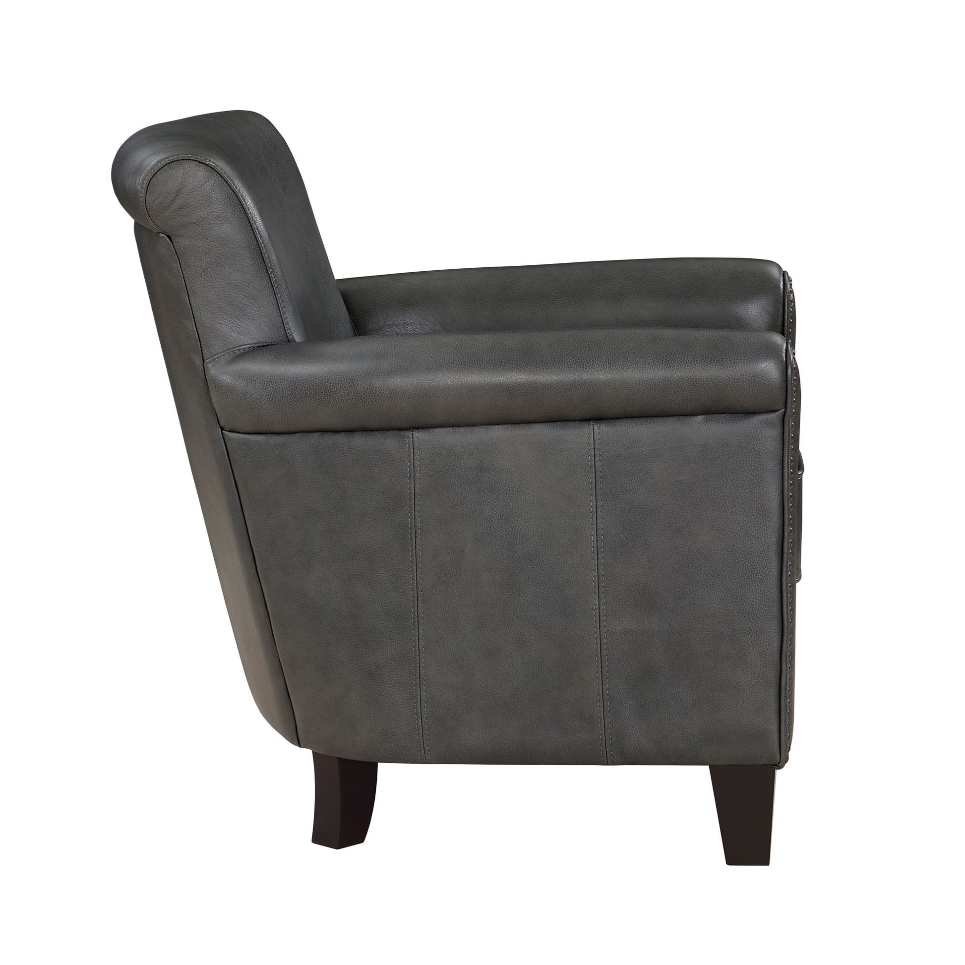 Classic Traditional Gray Accent Chair 1pc Solid Wood Frame Top-Grain Leather Nailhead Trim Living Room Furniture image 3
