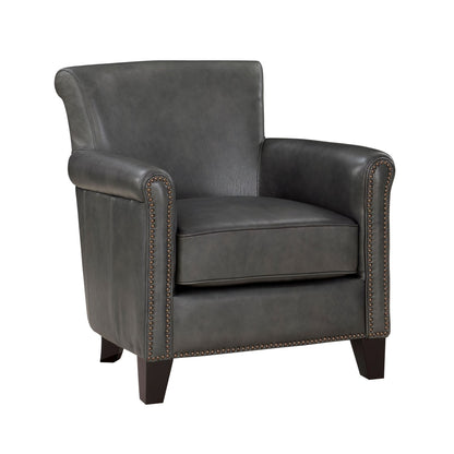 Classic Traditional Gray Accent Chair 1pc Solid Wood Frame Top-Grain Leather Nailhead Trim Living Room Furniture image 1
