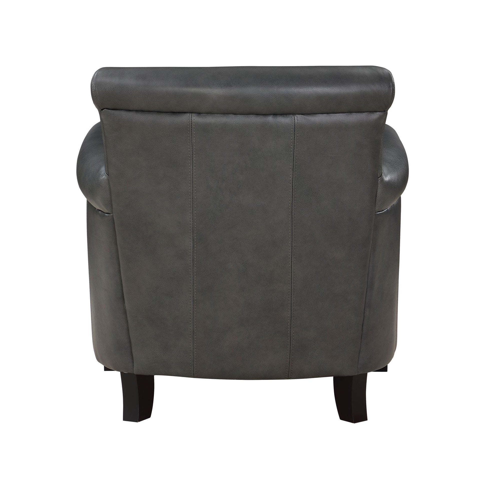 Classic Traditional Gray Accent Chair 1pc Solid Wood Frame Top-Grain Leather Nailhead Trim Living Room Furniture image 4
