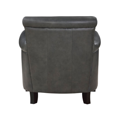 Classic Traditional Gray Accent Chair 1pc Solid Wood Frame Top-Grain Leather Nailhead Trim Living Room Furniture image 4
