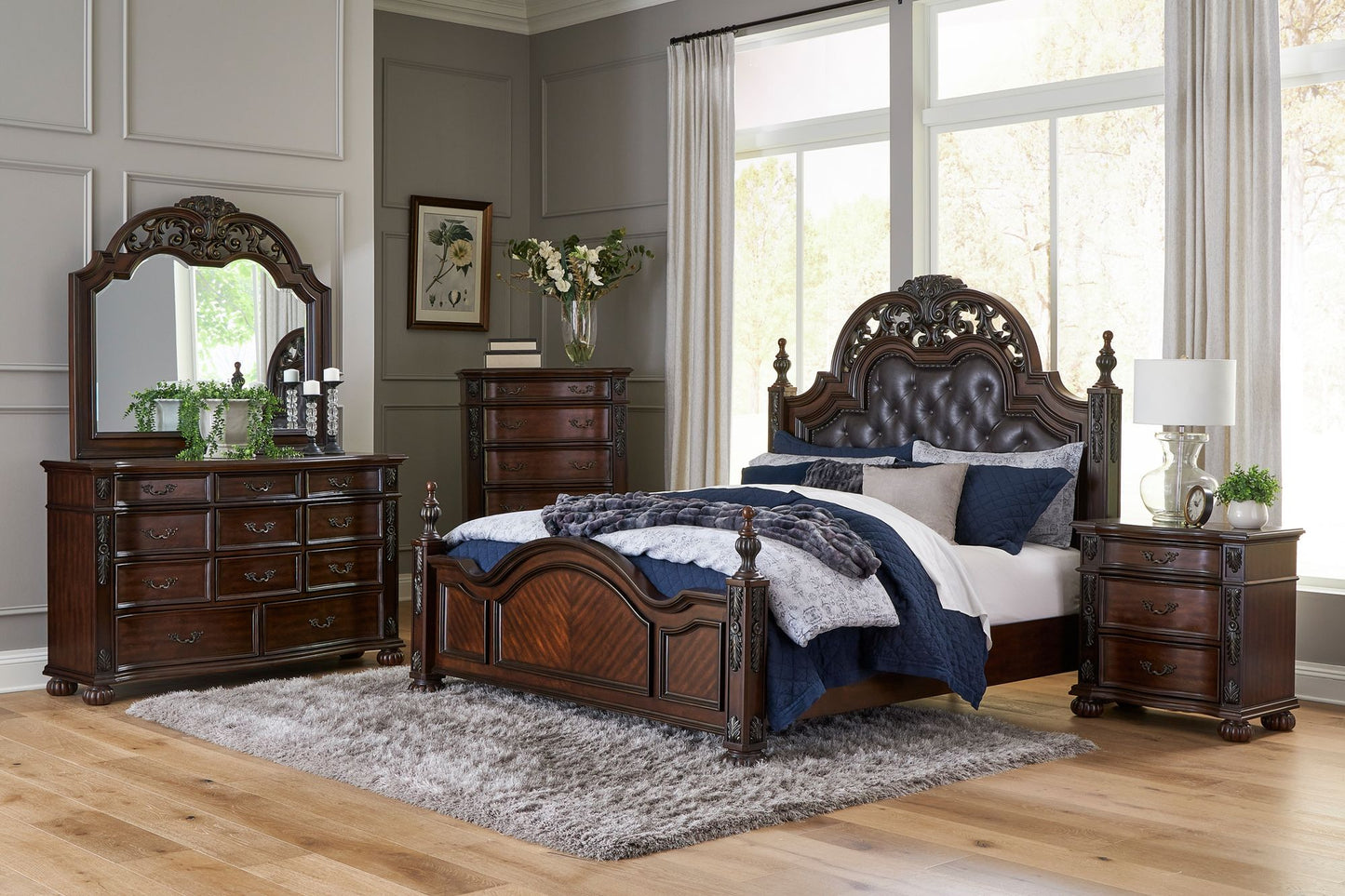 Classic Traditional Nightstand of 3 Drawers Cherry Finish Carving Wooden Bedroom Furniture 1pc image 5