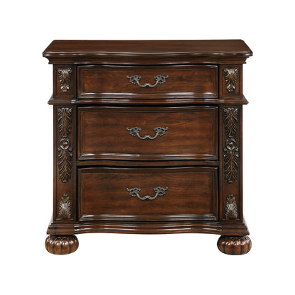 Classic Traditional Nightstand of 3 Drawers Cherry Finish Carving Wooden Bedroom Furniture 1pc image 3