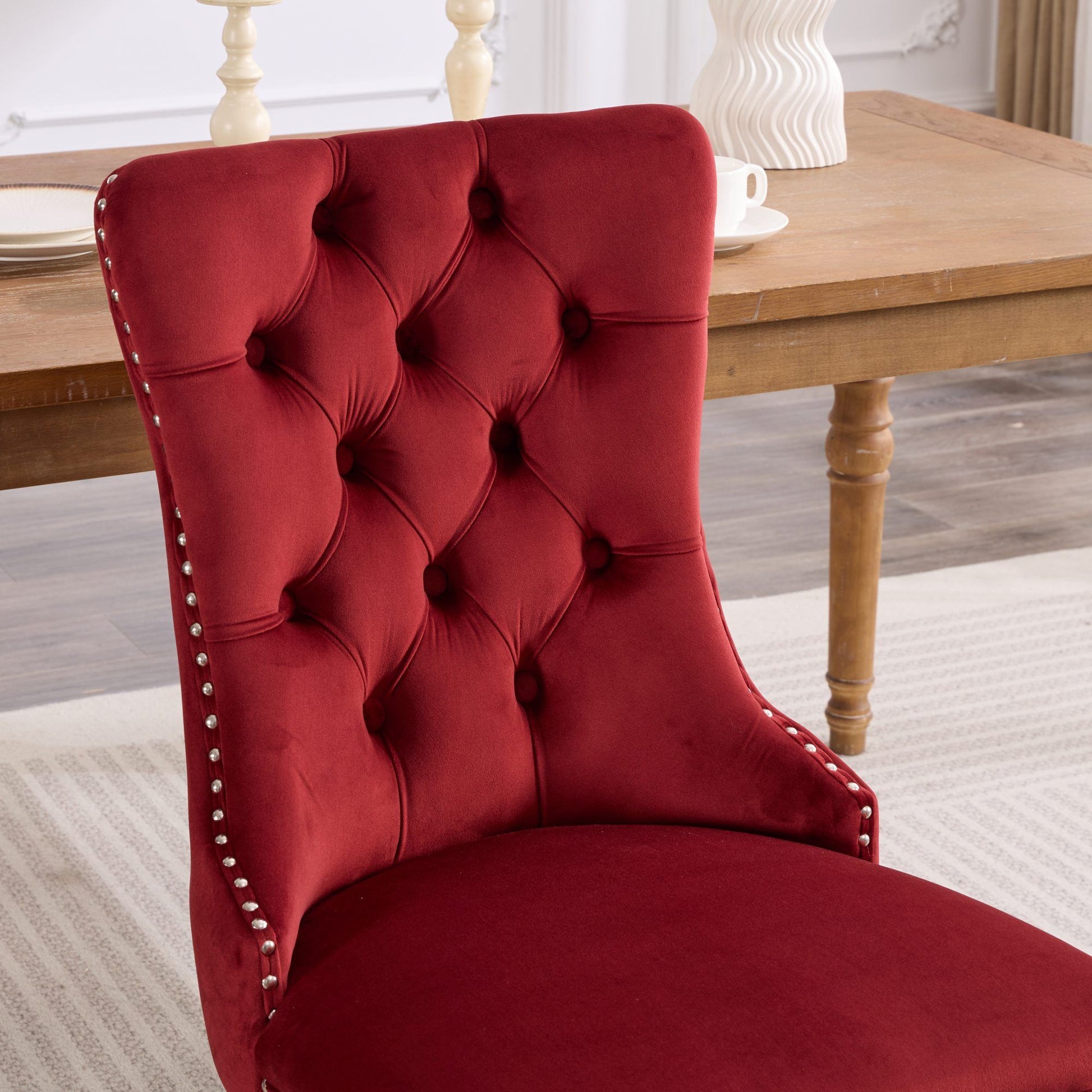 Classic Velvet Dining Chairs, High-end Tufted Solid Wood Contemporary Velvet Upholstered Dining Chair with Wood Legs Nai image 8