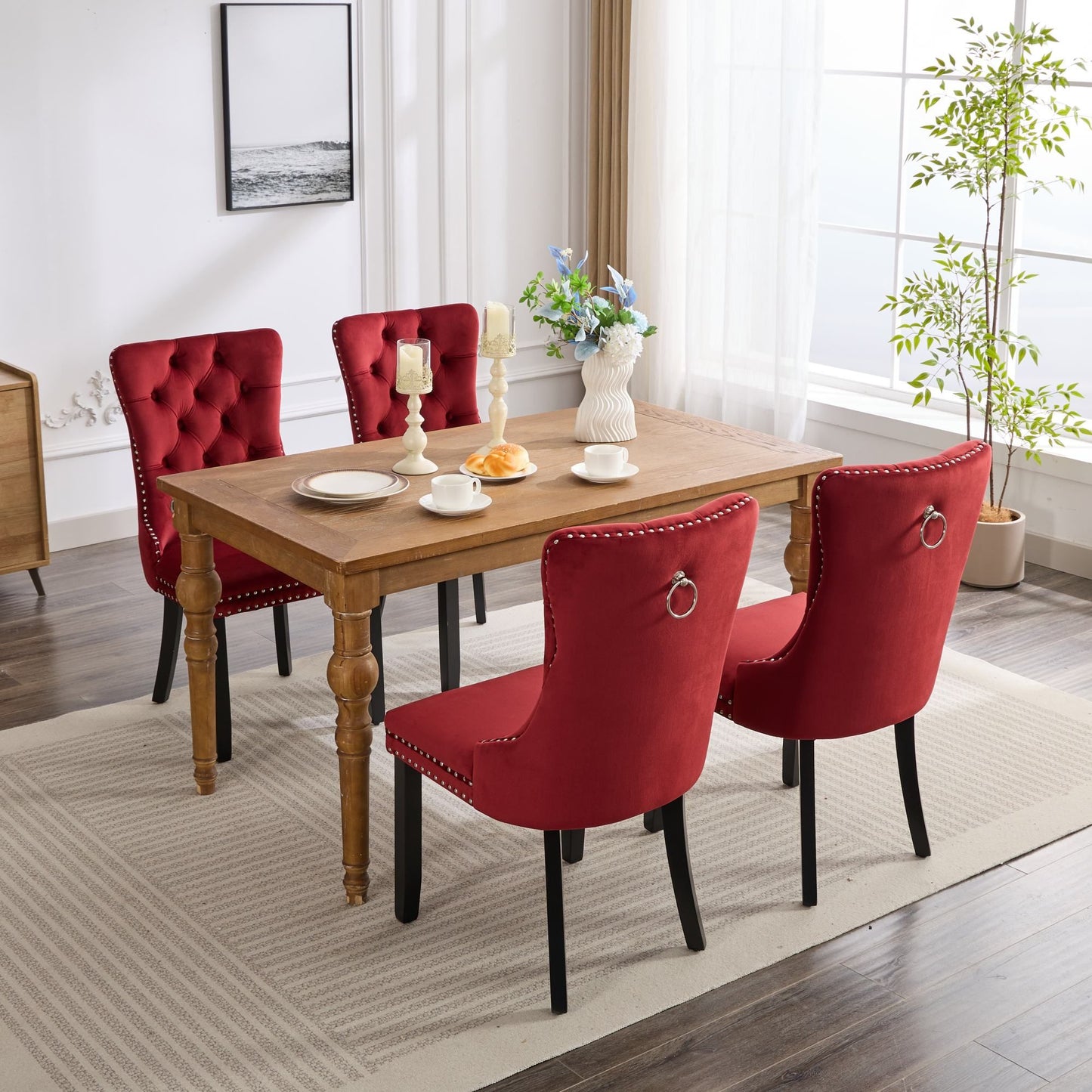 Classic Velvet Dining Chairs, High-end Tufted Solid Wood Contemporary Velvet Upholstered Dining Chair with Wood Legs Nai image 18