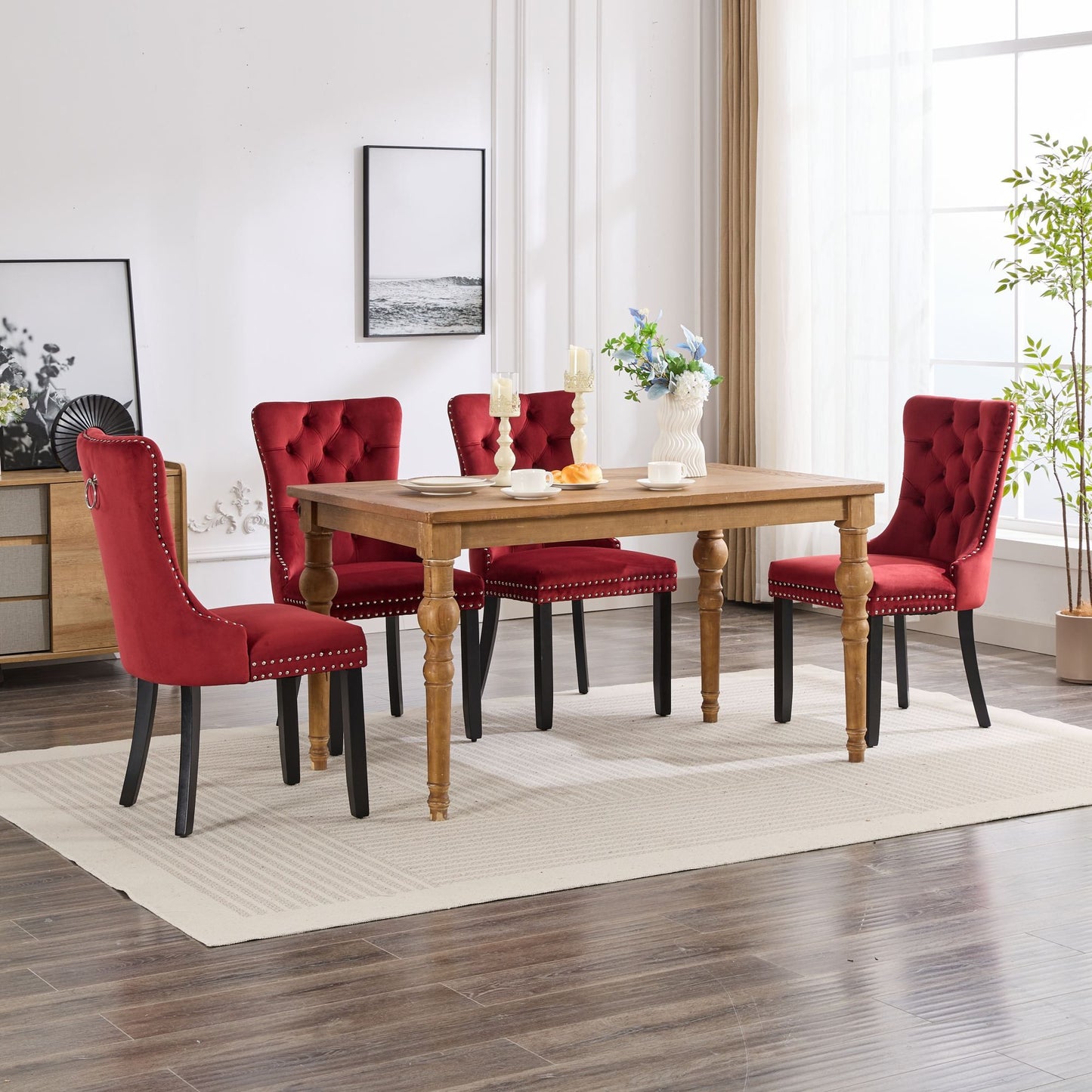 Classic Velvet Dining Chairs, High-end Tufted Solid Wood Contemporary Velvet Upholstered Dining Chair with Wood Legs Nai image 17