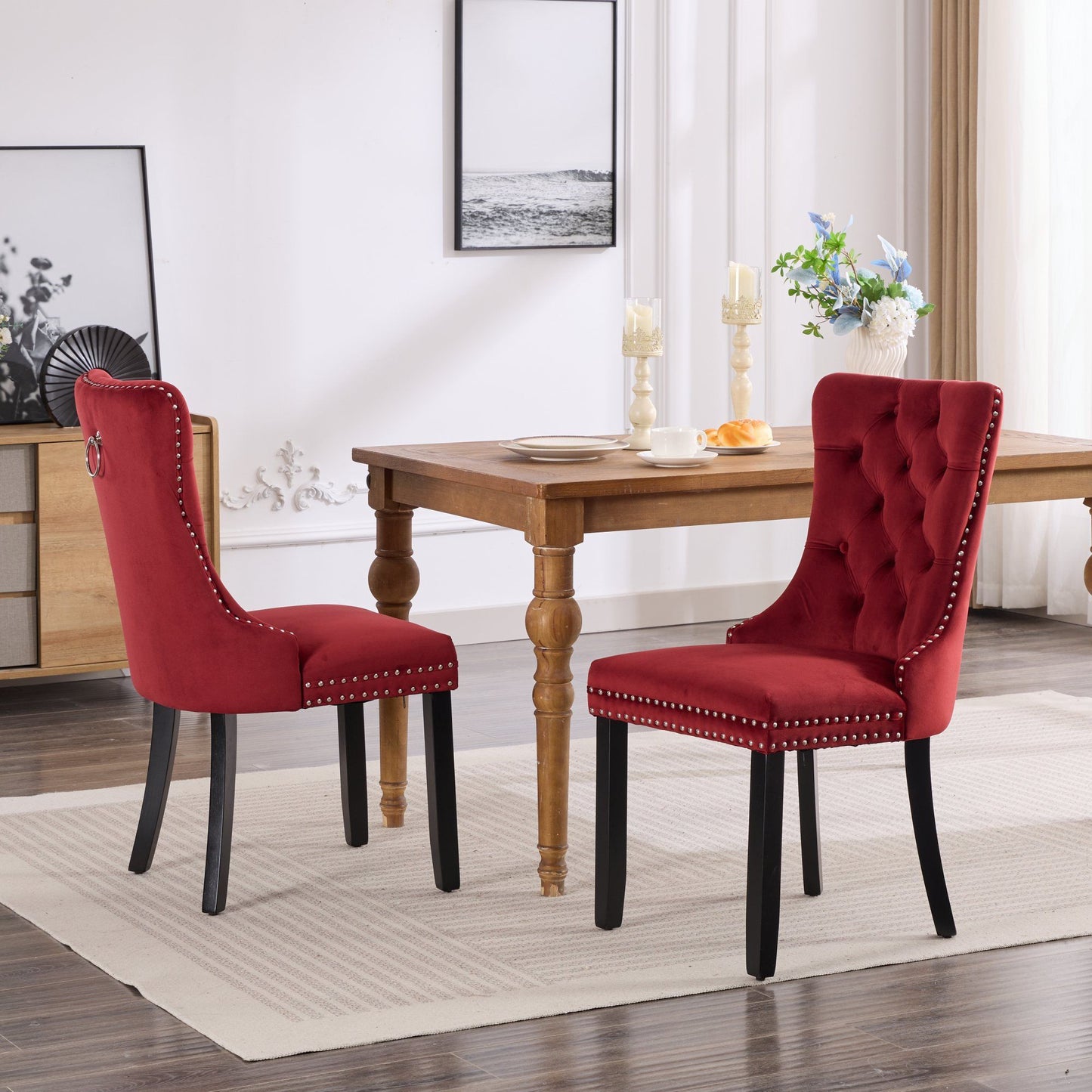 Classic Velvet Dining Chairs, High-end Tufted Solid Wood Contemporary Velvet Upholstered Dining Chair with Wood Legs Nai image 14