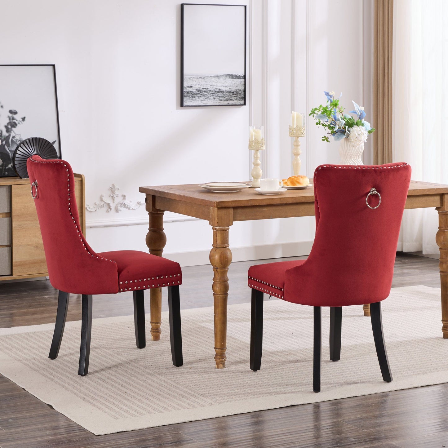 Classic Velvet Dining Chairs, High-end Tufted Solid Wood Contemporary Velvet Upholstered Dining Chair with Wood Legs Nai image 15