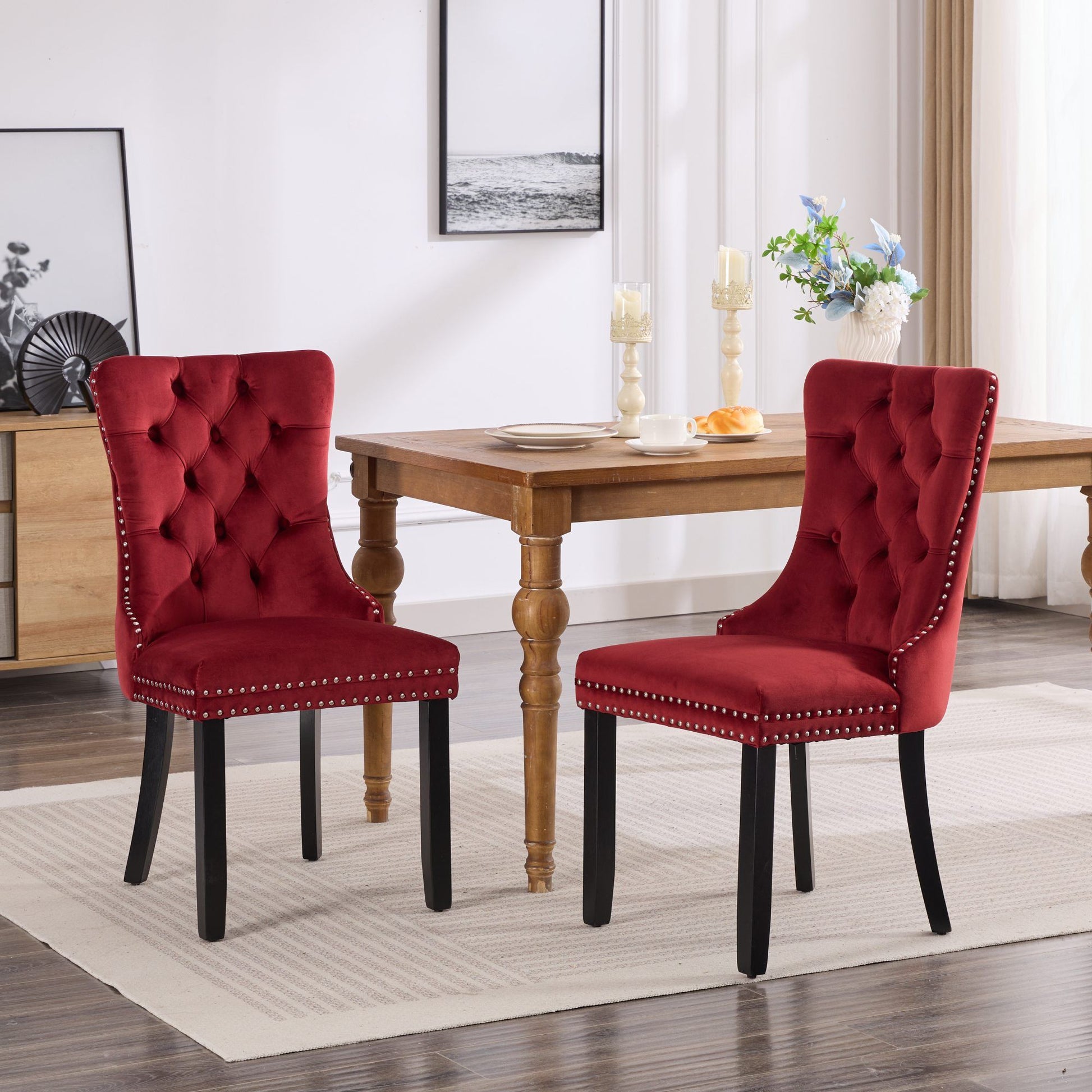 Classic Velvet Dining Chairs, High-end Tufted Solid Wood Contemporary Velvet Upholstered Dining Chair with Wood Legs Nai image 1