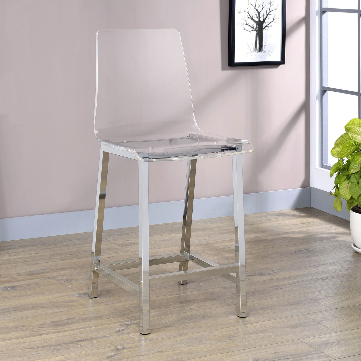 Clear and Chrome Counter Height Stools (Set of 2) image 1