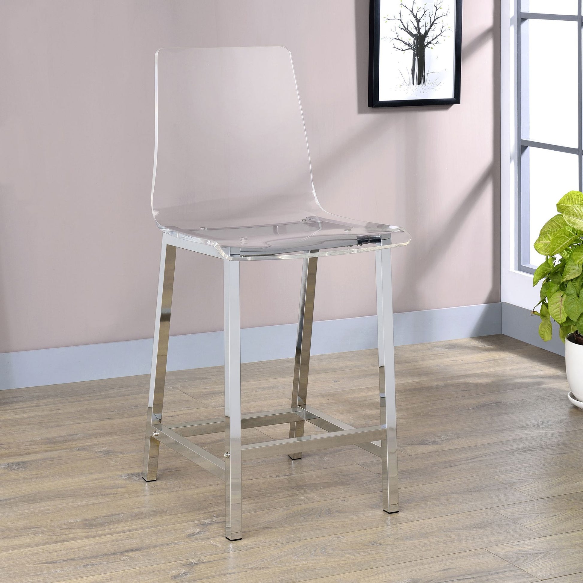 Clear and Chrome Counter Height Stools (Set of 2) image 1