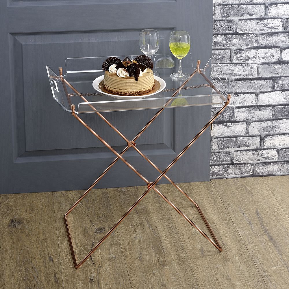 Clear and Copper Tray Table with Removable Tray image 1