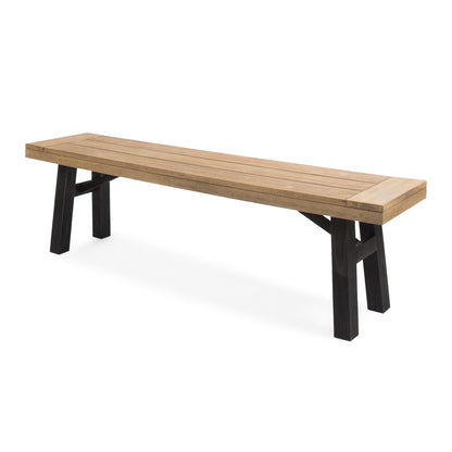 Outdoor Bench with Slat Panel Design and Acacia Wood Frame, Natural and Grey image 5