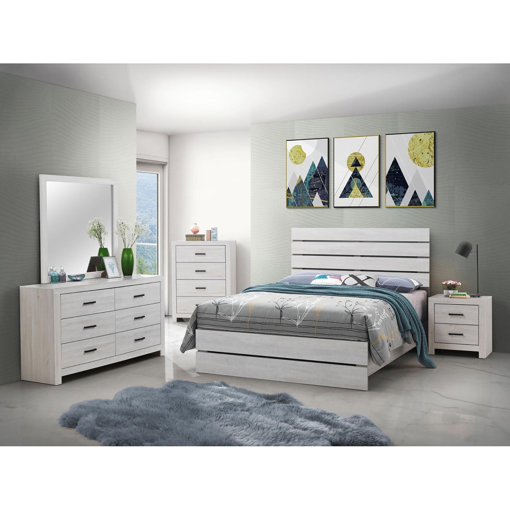 Coastal White Slatted Headboard Queen Panel Bed image 7