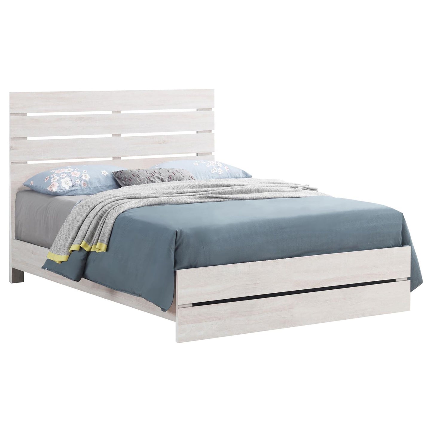 Coastal White Slatted Headboard Queen Panel Bed image 2
