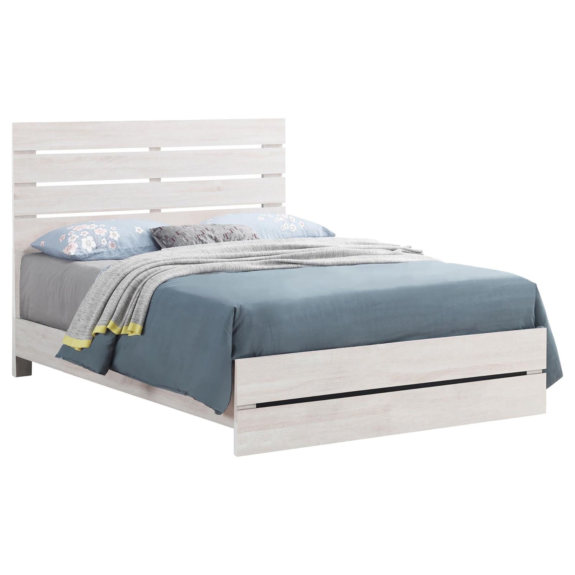 Coastal White Slatted Headboard Queen Panel Bed image 2