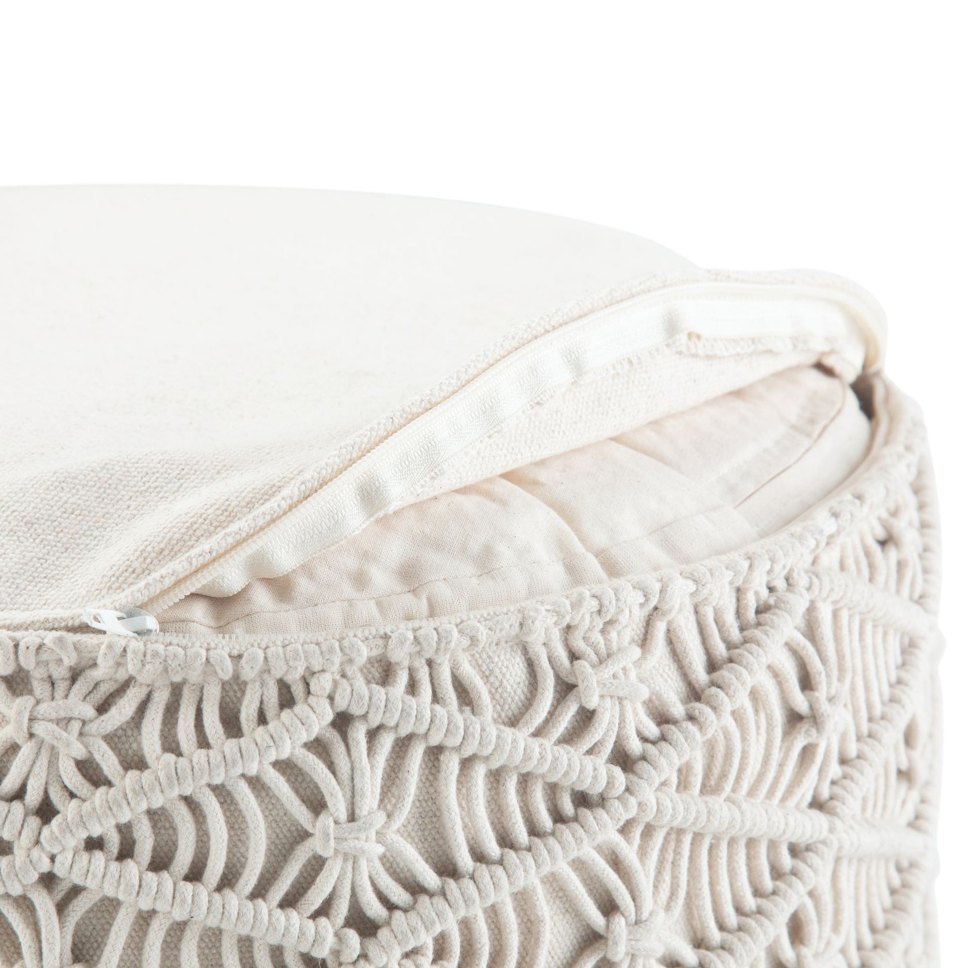 Coates 18 inch Wide Round Pouf in Natural Handwoven Cotton Macrame image 4