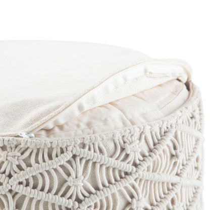 Coates 18 inch Wide Round Pouf in Natural Handwoven Cotton Macrame image 4