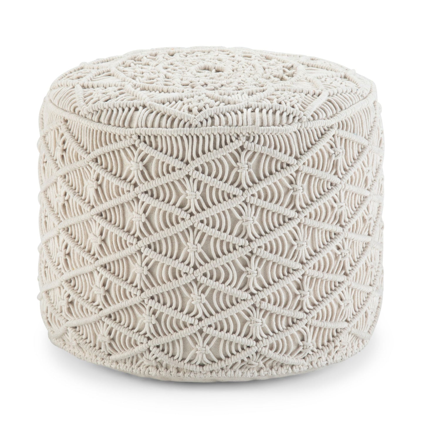 Coates 18 inch Wide Round Pouf in Natural Handwoven Cotton Macrame image 1
