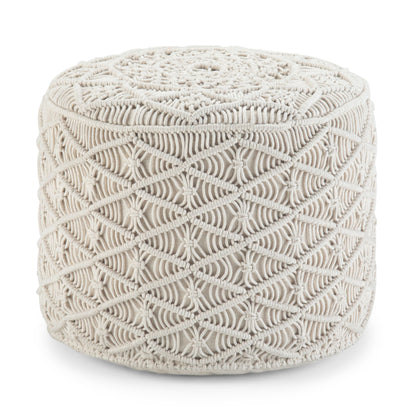 Coates 18 inch Wide Round Pouf in Natural Handwoven Cotton Macrame image 1