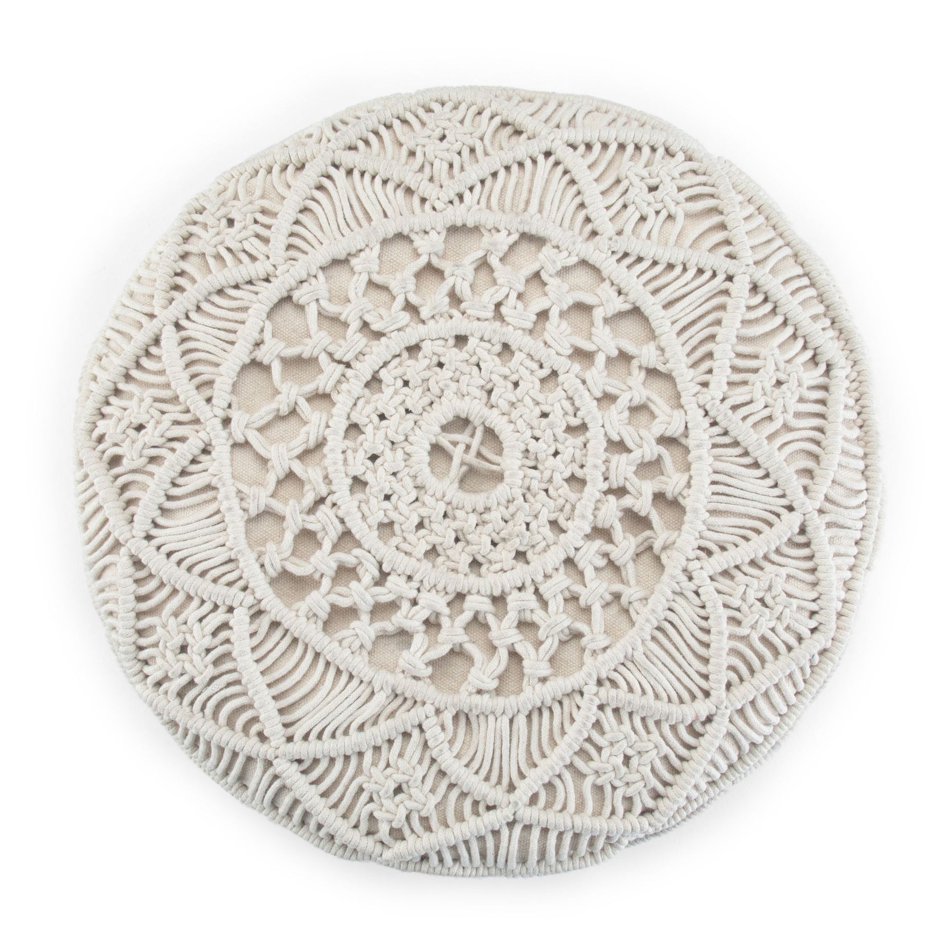 Coates 18 inch Wide Round Pouf in Natural Handwoven Cotton Macrame image 6