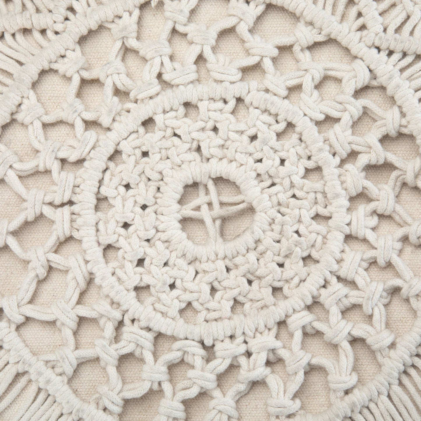 Coates 18 inch Wide Round Pouf in Natural Handwoven Cotton Macrame image 2