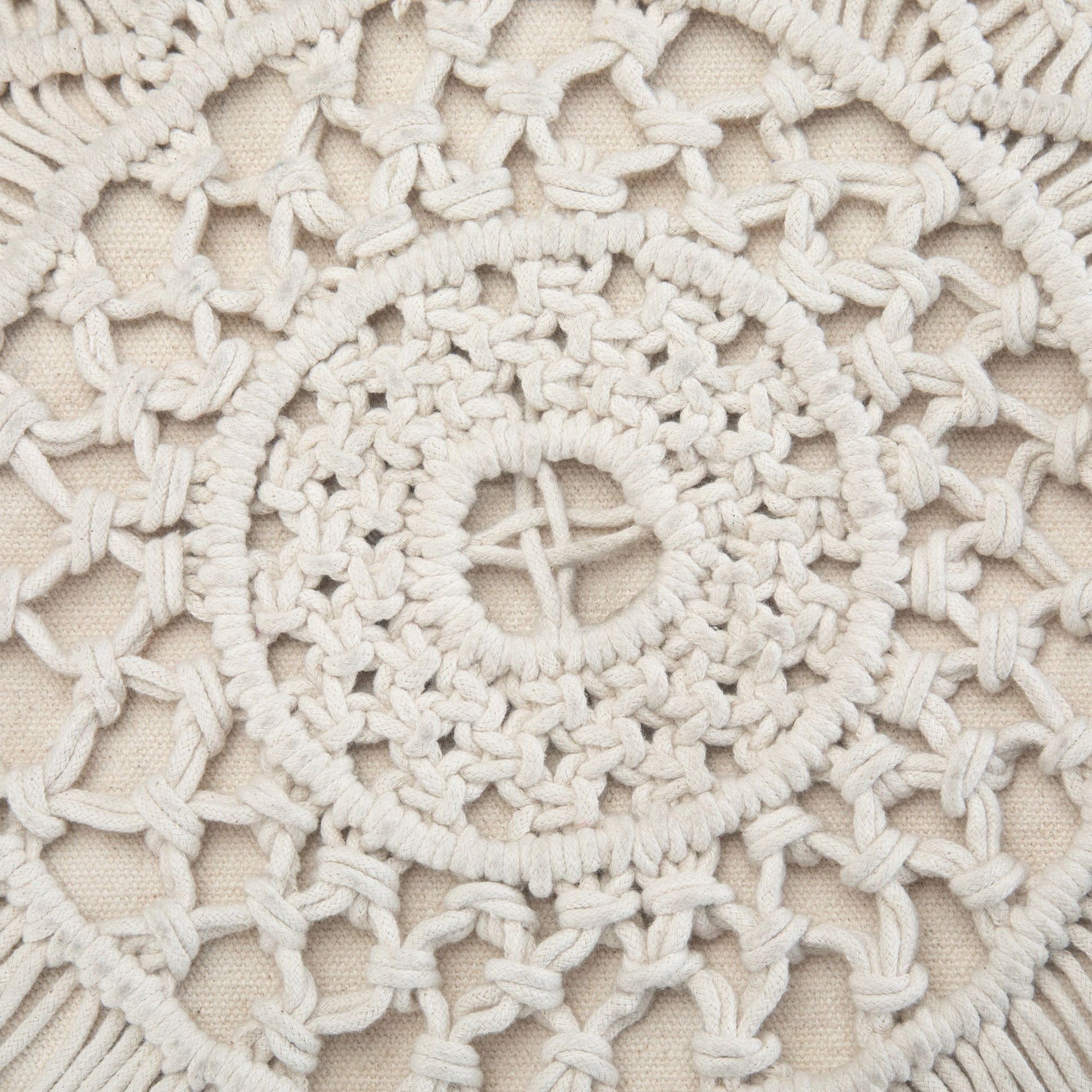 Coates 18 inch Wide Round Pouf in Natural Handwoven Cotton Macrame image 2