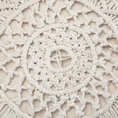 Coates 18 inch Wide Round Pouf in Natural Handwoven Cotton Macrame image 2